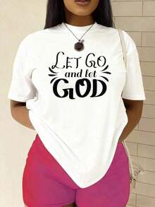 Let Go And Let God Faith-Shirt White Stylish Summer Outerwear Retro Style Comfortable Fit Printed Street-Style Couples' Wear Crew Neck Short Sleeve Regular Length No Padding Slight Stretch Fabric All-Season Wear Summer Clothes Tee Shirts Men Clothes Western Men Clothes Camisas Para Hombre Graphic Tees Graphic Tees Women Clothes Summer Tops-high qualityFor Summer - Blanco - Ver 8