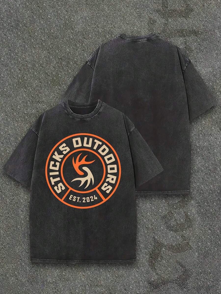 Camiseta casual vintage cómoda y lavada para mujer, camiseta de manga corta con cuello redondo,% algodón lavado y versátil para hombre, adecuada para uso diario y atuendos de, estilo unisex. - Negro - Ver 1