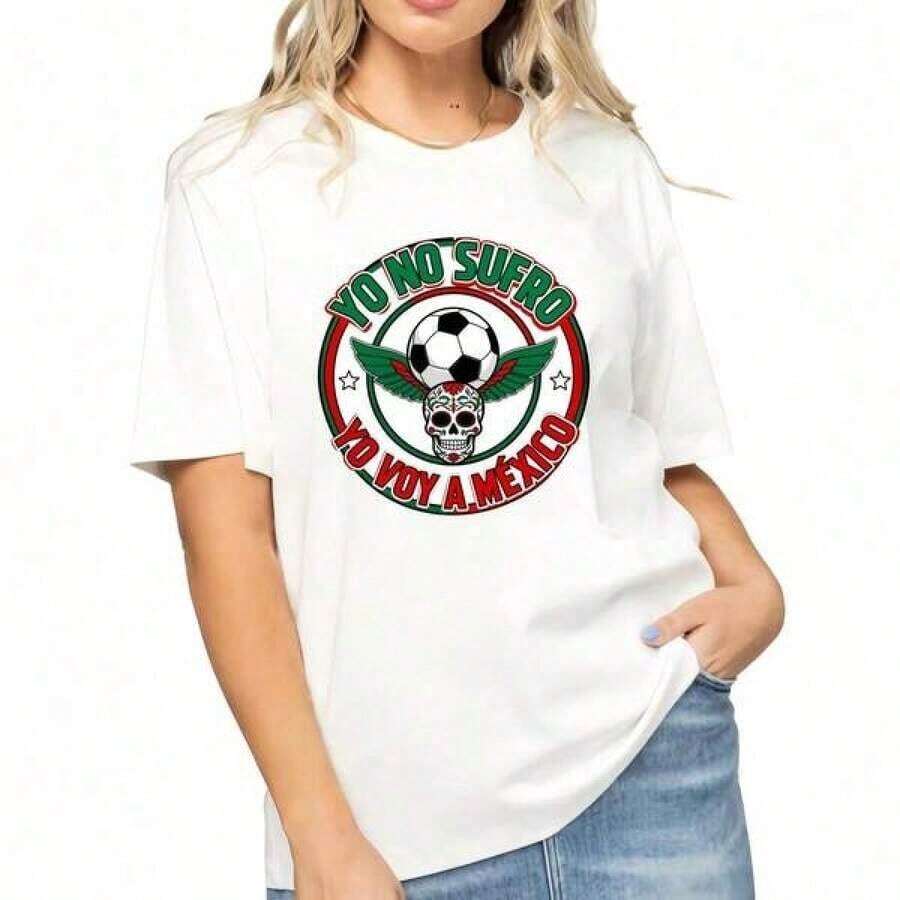 Yo No Sufro, Yo Voy A MéXico, Camiseta Divertida Para FanáTicos Del FúTbol De La Copa Mundial, Camiseta Blanca, Camiseta Estampada De Colores Brillantes, Capa Base Elegante Y Casual - Transpirable Y CóModa, Creativa, Personalizada, Fresca Y Chic. - Blanco - Ver 1