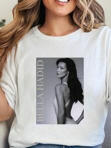 Bella Hadid Vintage Graphic Tee: 90s Retro Design - Negro - Ver 6
