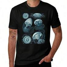 Ernst Haeckel Jellyfish Leptomedusae Cerulean-Shirt printed shirts man shirt man percent cotton-Shirt - Negro - Ver 1