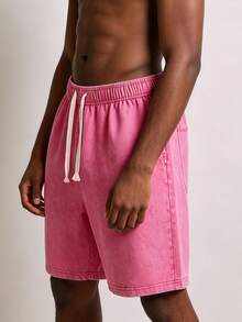 2026 Must-Have 260G Heavyweight Oversized Acid Wash Black Denim Shorts For Men, Comfy Baggy Fit With Elastic Waist & Adjustable Drawstring, Vintage Washed Summer Streetwear Shorts Ideal For Daily Casual, Skate Sessions And Weekend Hangouts - 玫紅色 - 查看 1