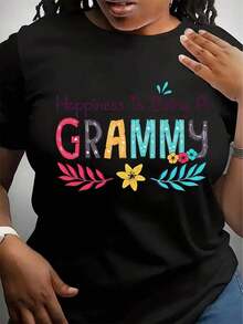 La felicidad es ser una ganadora del Grammy, camiseta para mujer con diseño floral colorido y una cita inspiradora para abuelas. - Negro - Ver 6