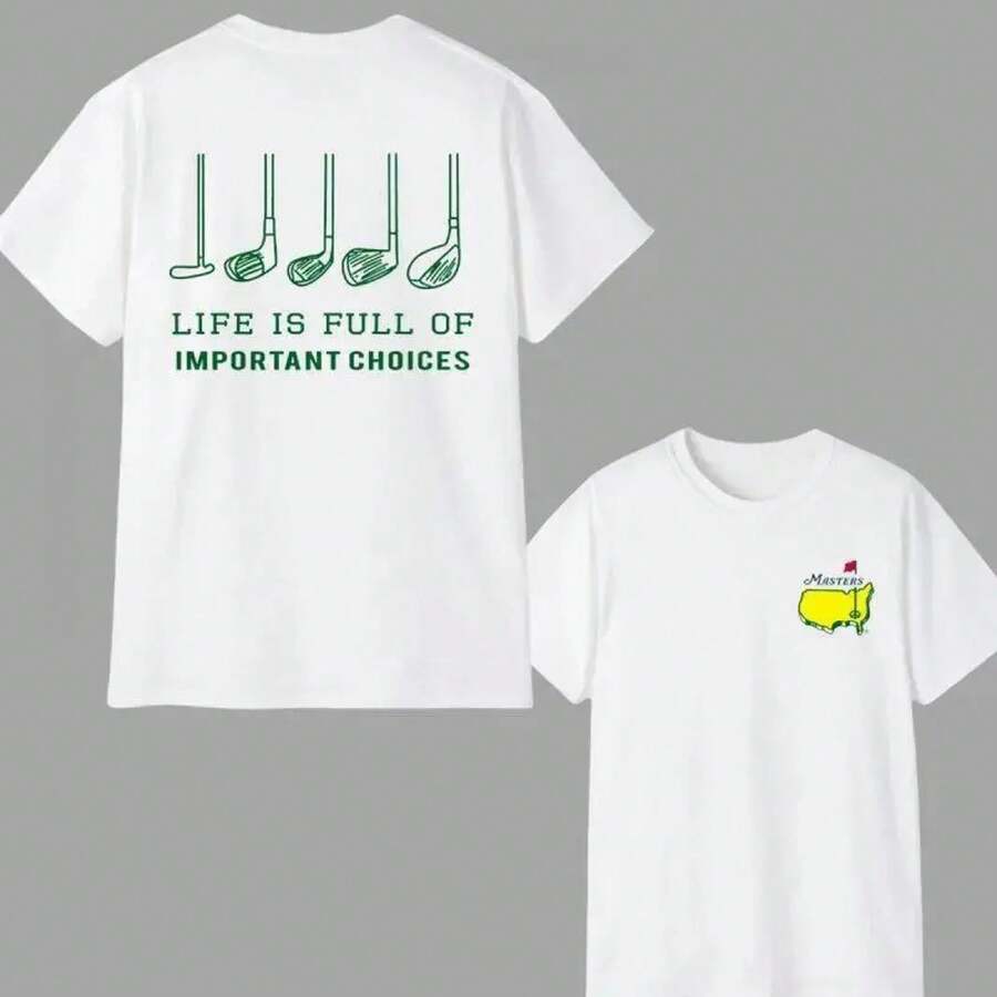 The Masters Golf T-Shirt – New Version Master Golf Graphic T-Shirt For Men, Casual Short Sleeve Cotton T-Shirt, Golf Sportswear, Perfect Gift For Him, Birthday Or Holiday Gift, T-Shirt For Golf Lovers, Comfortable T-Shirt For Everyday Wear. - 白色 - 查看 1