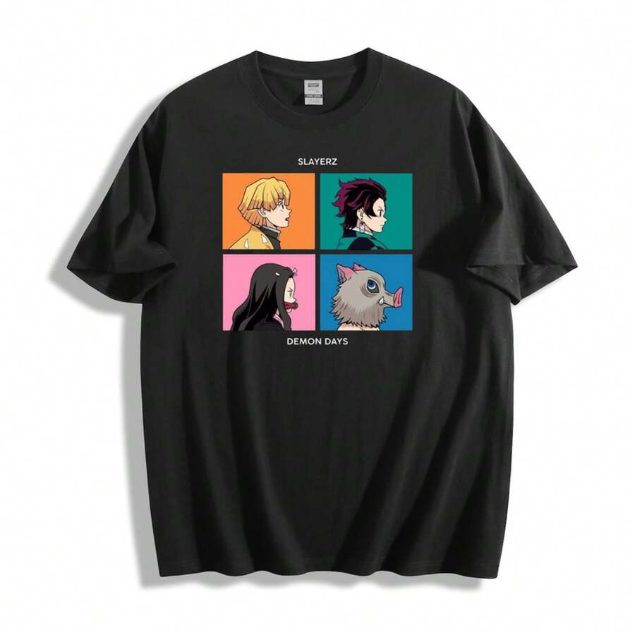 T-Shirt With Character Design - Bold Anime Design, Unisex - Black - View 1