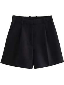 Willshela-pantalones cortos plisados con cremallera frontal para mujer, Shorts femeninos de cintura alta, color blanco, Estilo Vintage - Negro - Ver 1