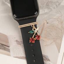 1pc Gold Plated Cherry Crystal Watch Band Charm, Y2K Cute Ornament For Apple Watch Silicone Strap - one-size - View 7