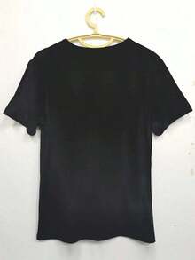 100% cotton Oversize Camiseta gráfica extra grande para mujeres con diseño de bruja y luna negra - Cuello redondo casual, top de manga corta con diseño de brujas volando en escoba, perfecta para primavera y verano, atuendo casual Diseño de luna bruja Tela elástica, para Halloween - Negro - Ver 3