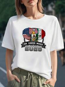 Águila con alas que combinan las banderas de México Estados Unidos y Canadá simbolizando unión y energía para el mundial 2026 camiseta para mujer 100% algodón - Negro - Ver 6