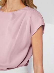 Blusa de mujer con mangas de murciélago asimétricas, de unicolor, estilo básico urbano de viaje, moda elegante y sencilla para negocios casuales, adecuada para maestras y uso en la oficina - Rosa vieja - Ver 6