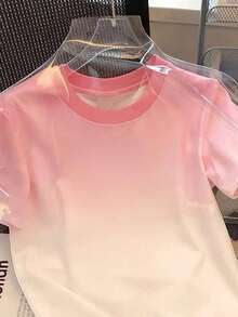 Camiseta de mujer de manga corta con cuello redondo y bloque de color, casual de verano - Multicolor - Ver 3