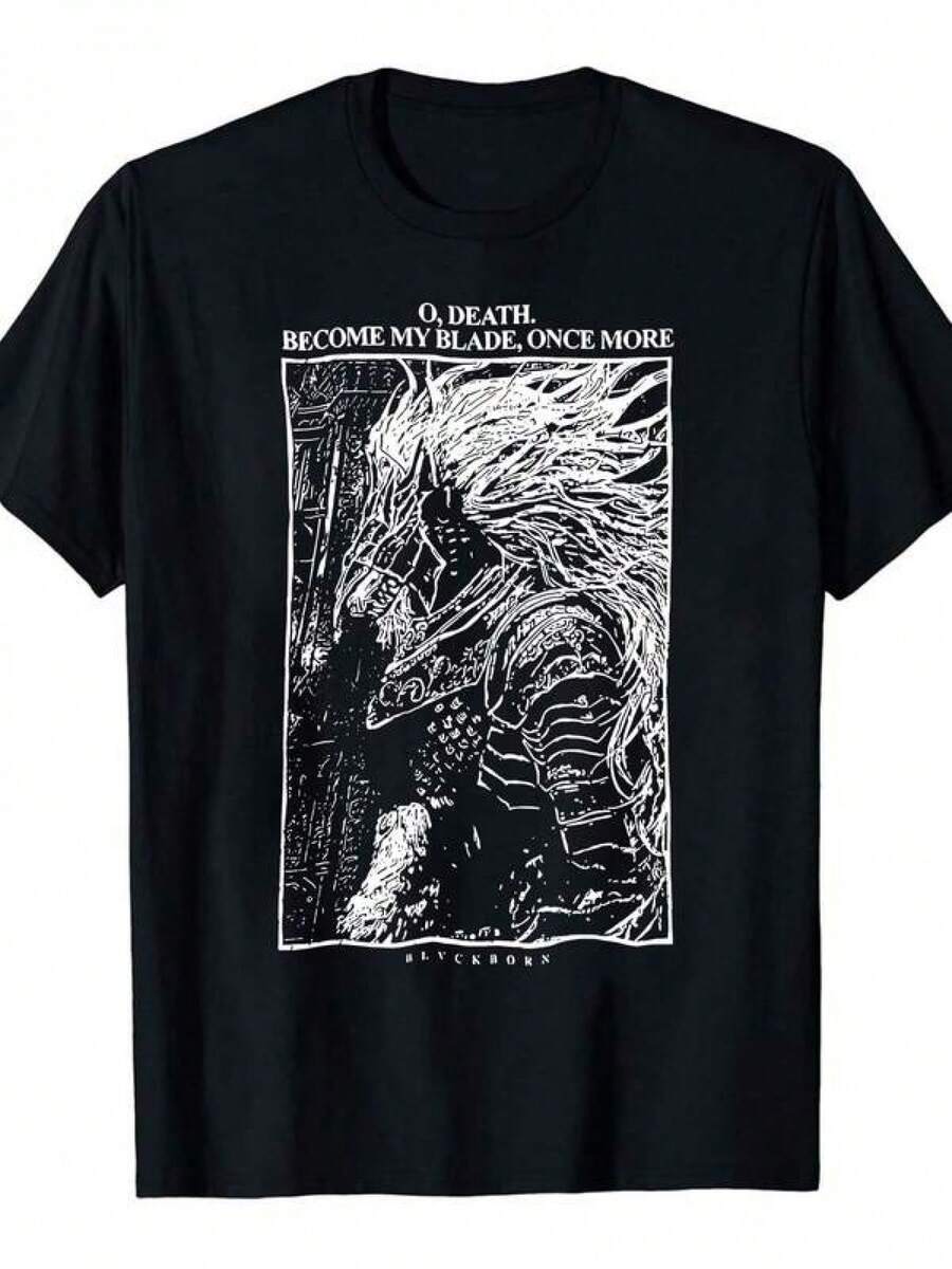 Maliketh Elden Unisex T-Shirt With French Ring Graphic Print, 100% Crew Neck, Loose Fit, All Seasons, Medium Stretch Knit Fabric, Casual Geometric Pattern, Digital Heat Transfer Print - 黑色 - 查看 1