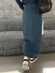 Falda vaquera larga casual con nudo lateral para mujer - Azul lavado medio - Ver 7