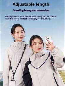 360°可调节手机挂绳，防盗防摔可调节长度肩带，男女通用长款手机挂绳，不锈钢夹防丢自锁绳，涤纶长绳，适合日常通勤、户外徒步旅行运动手机配件 - 彩色 - 查看 4