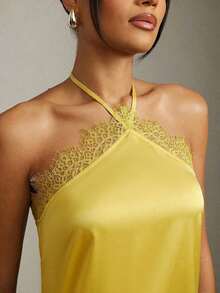 Top de tirantes con detalle de encaje sexy para la oficina en verano - Amarillo - Ver 5
