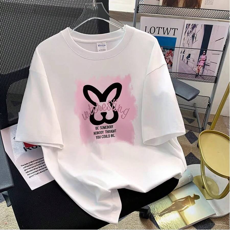 Women's Casual Printed T-Shirt, Short Sleeves, Round Neck, Spring/Summer Urban Fashion Unisex T-Shirt. UVSU - 708白色 - 查看 1
