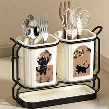 1 pieza Estante de almacenamiento de cubertería de acero al carbono resistente a la oxidación y de alta resistencia, soporte de herramientas de cocina 2 en 1 para montaje en pared y encimera con bandeja de goteo, organizador de múltiples compartimentos para cuchillos, palillos, cucharas y tenedores - Multicolor - Ver 14
