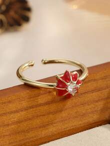 Nhẫn hở mạ vàng 18K hình trái tim đỏ và hoa hồng đính đá Cubic Zirconia, nhẫn đeo ngón tay có thể điều chỉnh kích thước, trang sức ngọt ngào lãng mạn dành cho phụ nữ. - Nhiều màu - Xem 16