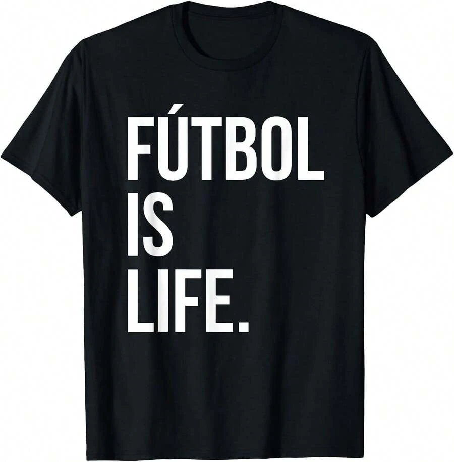 Camiseta unisex de manga corta, camiseta "El fútbol es vida", playeras hombre, spiderman, ,  mujer, romwe men, boho chic, regalos para maestros, camiseta de mujer, atuendos curvy para hombre, y2k. - Negro - Ver 1