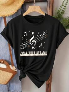 Camiseta Femenina Manga Corta Estilo Clásico Ligera Fresca Versátil Verano eñora Manga Corta Diseño Elegante Casual Ligera Uso Diario Verano - Negro - Ver 7