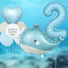 海洋生日氣球套裝，包含鯨魚鋁箔氣球、淺藍色數字鋁箔氣球、愛心鋁箔氣球、印花與乳膠氣球，適合作為兒子與女兒的生日禮物，以及海洋生物主題生日派對裝飾 - 查看 14