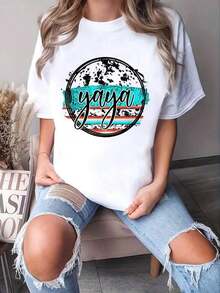 conjuntos de mujer2026Leopard Vintage Yaya Western Turquesa Camiseta para el Día de la Madre - Blusas de Verano, Ropa de Oficina para Mujer, Ropa de Vacaciones para Mujer, Camisetas de mujer - Blanco - Ver 1