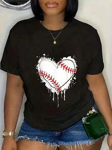 1 pieza Camia 100% Algodón con Diseño de Corazón de Béisbol para el Día de San Valentín, para Amantes de los Deportes, Jugadores de Béisbol, Camia Gráfica de Moda Urbana para Hombre y Mujer, Cuello Redondo Negro, Camias para Vacaciones, 210g 100% Algodón, los diseños están impresos. Unisexo. Ideal para regalar. Camisetas para mujer, camisetas para hombre, camisas > Elegantes. Estilo bohemio. Blusas suaves, transpirables y cómodas para mujer, ideales para primavera, verano y otoño, perfectas para vacaciones, viajes y uso diario, y para ver partidos. - Negro - Ver 5