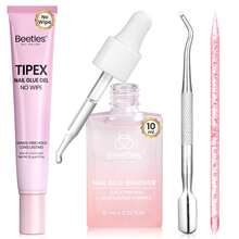 Beetles 20g No Wipe Hands-Free Gel Nail Glue & Remover Kit, 10ml Nail Remover With Nail Tools, Gentle Formula For Tipex Soft Gel Nail Tips Clear Press On Nails Gift For Women - 20g Gel Nail Glue & 10Ml Remover Kit - 查看 1