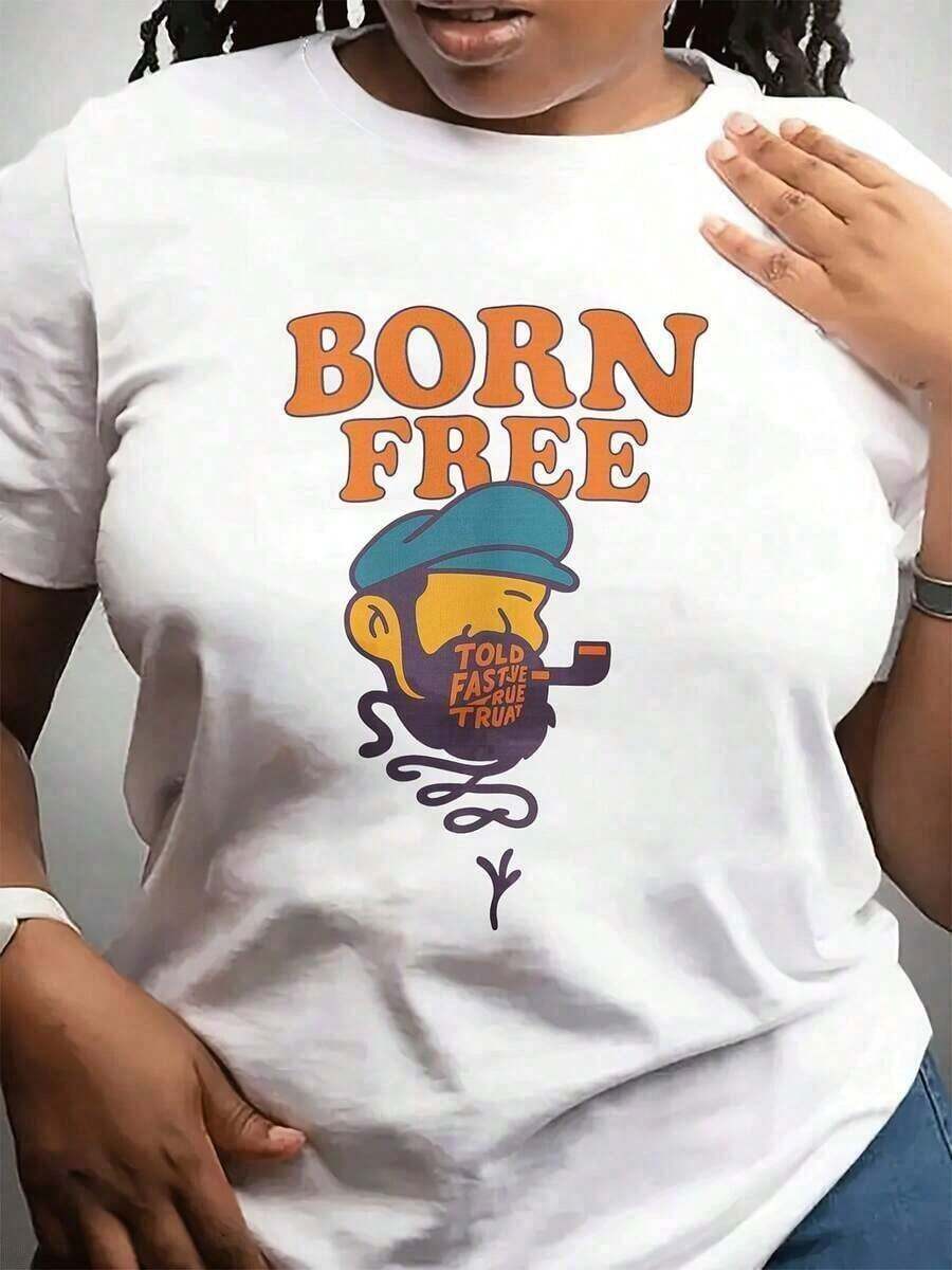 Camiseta Casual de Manga Corta y Cuello Redondo para Mujer | Camiseta de manga corta con cuello redondo, unisex, de algodón suave, estilo vintage urbano, con estampado de mono con sombrero y letras naranjas, estilo retro, perfecta para familiares y amigos. - Blanco - Ver 1