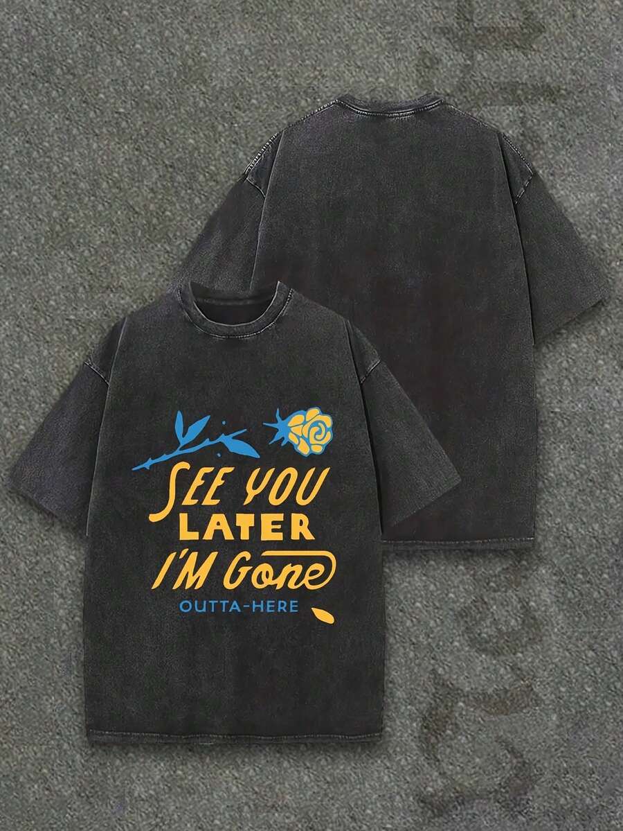 Camiseta casual vintage cómoda y lavada para mujer, camiseta de manga corta con cuello redondo,% algodón lavado y versátil para hombre, adecuada para uso diario y atuendos de, estilo unisex. - Negro - Ver 1