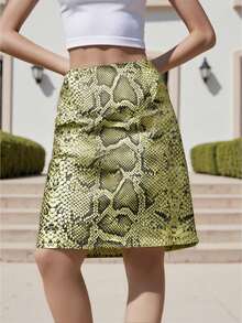 Women's Serpentine Print Skirt High Waist Animal Print Midi A Line Skirt for Summer, Spring - Multicolor - Ver 1