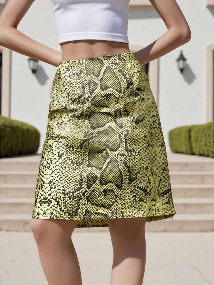 Women's Serpentine Print Skirt High Waist Animal Print Midi A Line Skirt for Summer, Spring - Multicolor - Ver 1