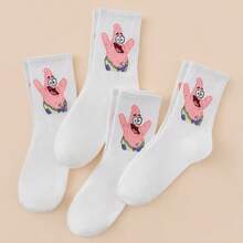 SpongeBob SquarePants 4 Pairs Women's Fun Personalized Cartoon Cute Mid-Calf Socks,All-Season,Comfortable,Rich Colors,Suitable For Daily Wear - Multicolor - View 6