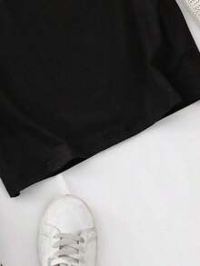 1 pieza Camiseta Oversize con Estampado de Fresas - Corte Holgado Cuello Redondo Manga Corta Adecuada para Todas las Estaciones, Ropa Casual y Deportiva, Blusa Lavable a Máquina de 180g 100% Algodón Suave100% Cotton - Negro - Ver 3