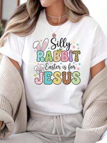 Camiseta de Pascua Cristiana, Conejo Divertido Jesús, Camiseta de Fe, Camisetas Gráficas Unisex, Camiseta Divertida, Camisetas para Mujer - Blanco - Ver 5