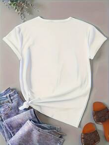 Camiseta de manga corta informal para mujer, 100% algodón, con estampado de leopardo y diseño de labios, ideal para salir, viajar y uso diario en la calle. - Blanco - Ver 2