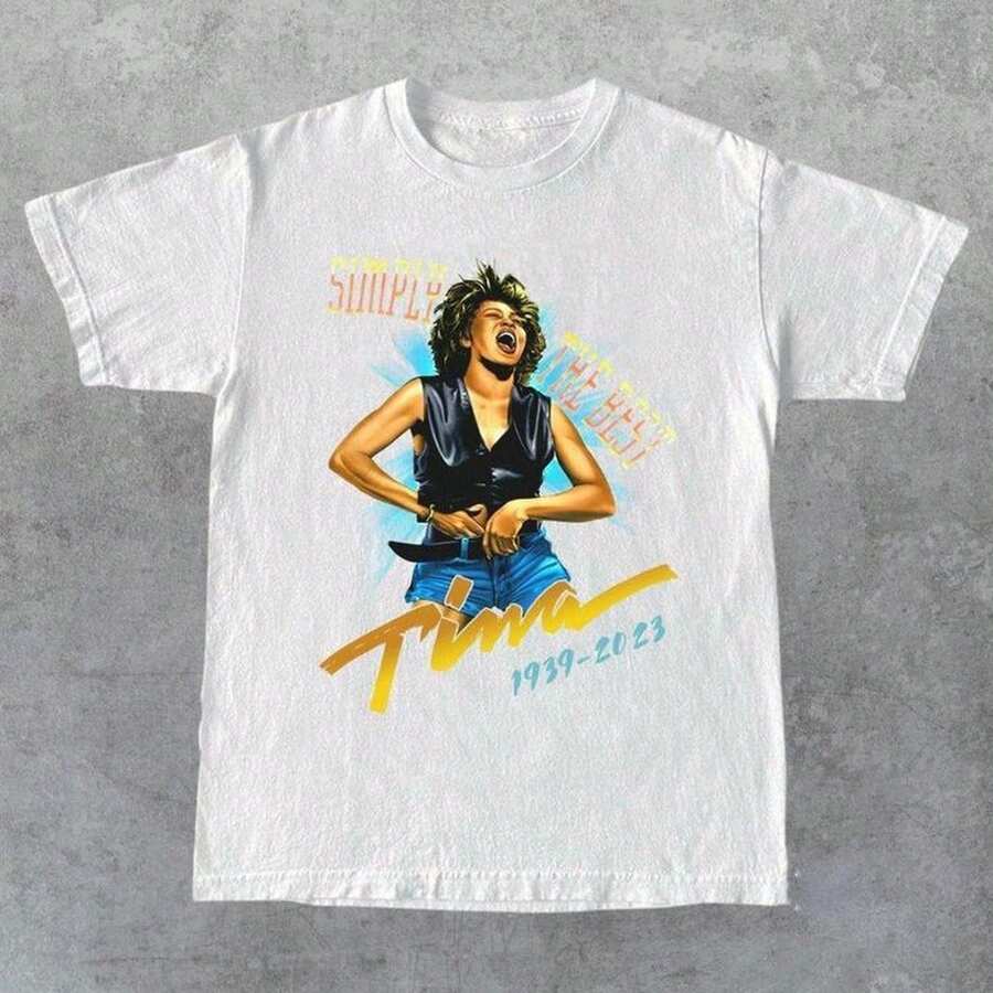 Gildan Tops T1ina Turner R 90s T-Shirt, Memories R1ip T1ina Turner T1EE Black/White Various Sizes 220G Essential Unisex Cotton T-Shirt, 220g Of Unique Softness. Designed To Fit Everyone, Men And Women Alike. Durable, High-Quality Fabric, Ready For Any Cut, Delicate To The Touch But Built To Last. Lightweight Women's Tops, Perfect For Autumn Outfits, Vacation Wear, And New Year's Costumes. - 白色 - 查看 1
