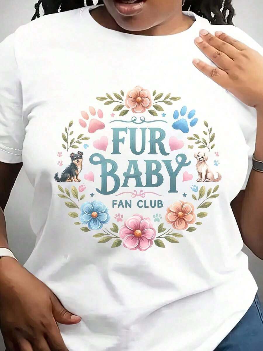 Camiseta del Club de Fans de Mascotas de Peluche, Camiseta para Mamá de Perro, Camiseta de Flores, Camiseta de Patas, Regalo Perfecto para Cumpleaños, Camiseta, Ropa Casual de Manga Corta con Cuello Redondo para Mujer, Camiseta Perfecta para Uso Diario al Aire Libre - Blanco - Ver 1