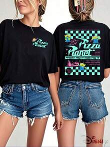 Oficialmente licenciada por , , , Pizza Planet, póster vintage, impresión a doble cara, 100% algodón, camiseta de cuello redondo, estilo americano vintage, ropa casual, top para primavera/verano/otoño, merchandising de películas, artículo coleccionable para fans. - Negro - Ver 5