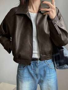 Chaqueta vintage nueva de primavera, estilo corto, ajuste regular, adecuada para mujeres, prenda exterior para el Día de San Valentín - Marrón 3 - Ver 3