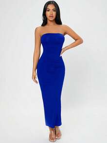 Vestido tubo con abertura trasera - azul real - Ver 3