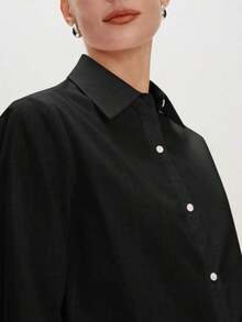 2026 Nueva Camisa Básica Versátil y Elegante para Mujer con Botones Delanteros y Cuello Mao en Color Azul Claro, Adecuada para Ir al Trabajo, Uso Diario, Estilo Retro de los 90, Navidad, Año Nuevo, Fiesta de San Valentín, Playa, Graduación, Moda, - Negro - Ver 5