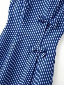 Vestido de línea A con cintura ceñida, decorado con lazo, a rayas azul y blanco, adecuado para la escuela, picnic de fin de semana, salida casual con amigos, de estilo fresco y dulce - Azul y blanco 2 - Ver 3