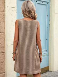 Vestido de verano casual con estampado tropical para vacaciones de mujer - Caqui - Ver 2