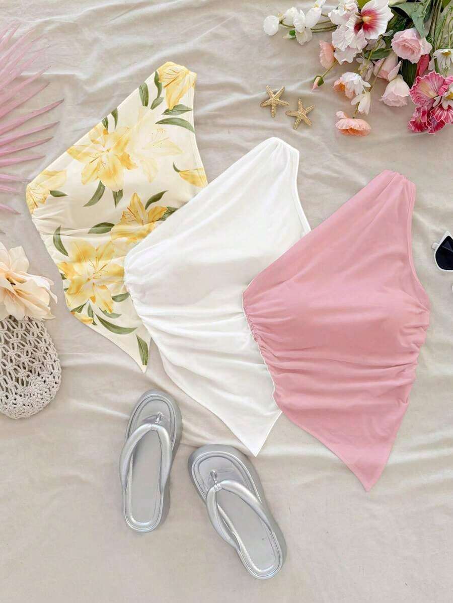 Set de 3 blusas casuales con estampado floral, adecuadas para el verano - Multicolor 9 - Ver 1