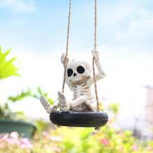 1pc Outdoor Garden Tire Swing Skeleton Decor, Hanging Skeleton Statue For Home Garden, Small Skeleton Wall & Tree Decoration, Suitable For Home Decor, Porch Lawn Decoration, Indoor/Outdoor Figurine, Halloween Decoration, Gardening Gift - Tire Skull Swing - View 11