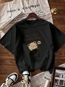 Cute And Cozy Short-Sleeve T-Shirt, Fashionable Short-Sleeve T-Shirt For Spring And Summer 2026, Made In Mexico, 180 Grams. Cartoon Print, Couple Design, Suitable For Indoor Or Outdoor Wear. Crew Neck, Unisex, Ideal For Office And Leisure. One-Piece Pack. - BK-P631577SLNDXZGY577 - 查看 4