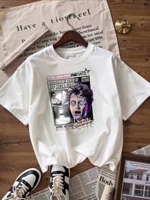 Grunge And Urban Style Short Sleeve T-Shirt, Fashionable Short Sleeve T-Shirt For Spring And Summer 2026, Made In Mexico, 180 Grams. Cartoon Print, Couple Design, Suitable For Indoor Or Outdoor Wear. Crew Neck, Unisex, Ideal For Office And Leisure. One-Piece Pack. - WH-P631577SLNDXZGY578 - 查看 4