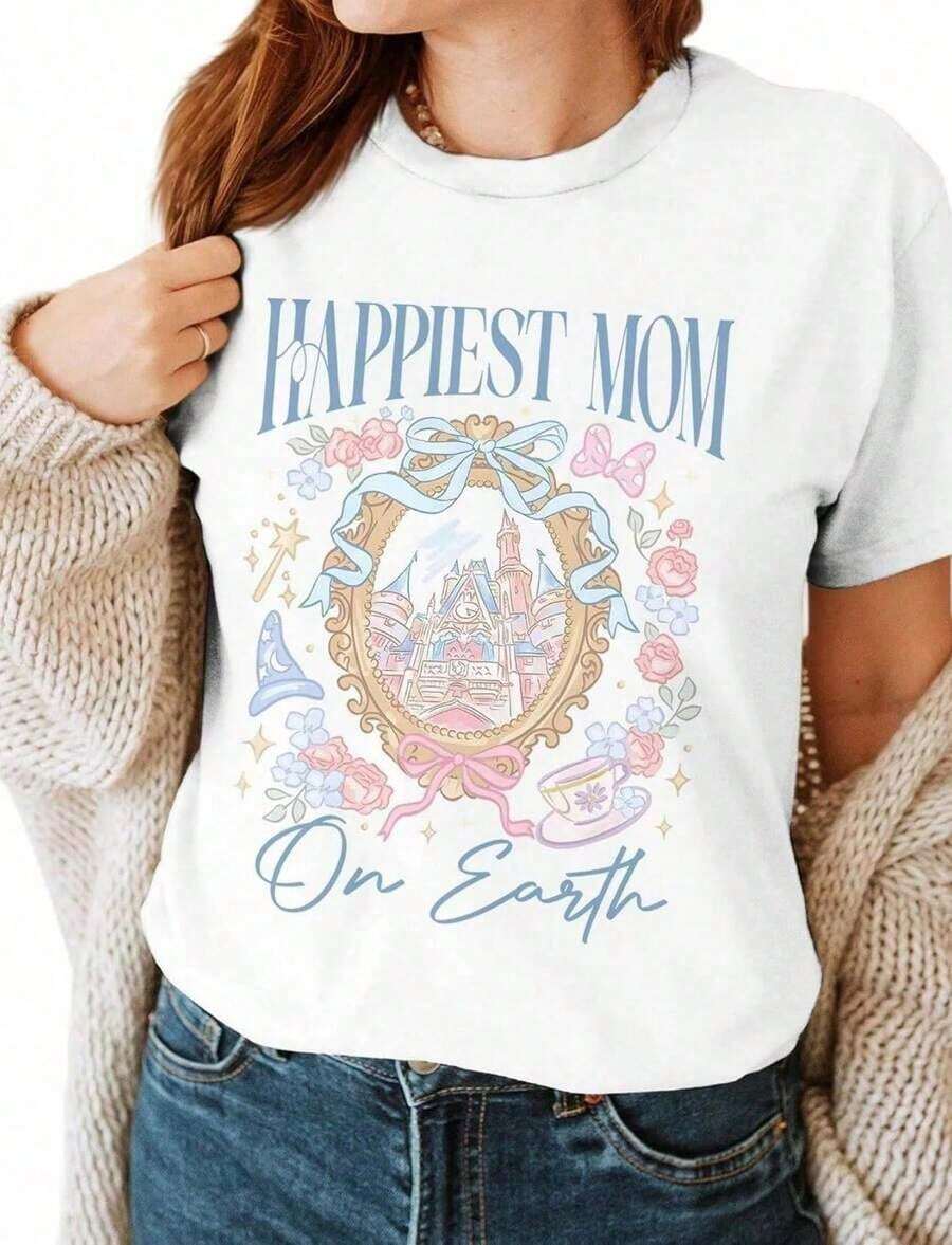 1 "World's Happiest Mom" T-Shirt - T-Shirt For Mom - Mother's Day T-Shirts - Magic T-Shirts 180g 100% Cotton - 白色 - 查看 1