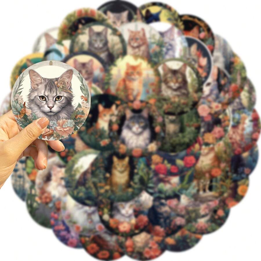 50张卡通猫咪印章涂鸦贴纸,可用于吉他、笔记本、行李箱等个性化装饰,DIY - 1 Set - 查看 1